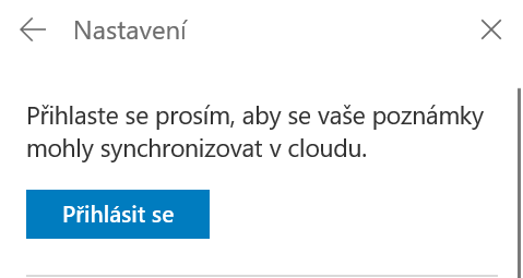 Na obrázku je snímek obrazovky s možností přihlášení pro synchronizaci poznámek.