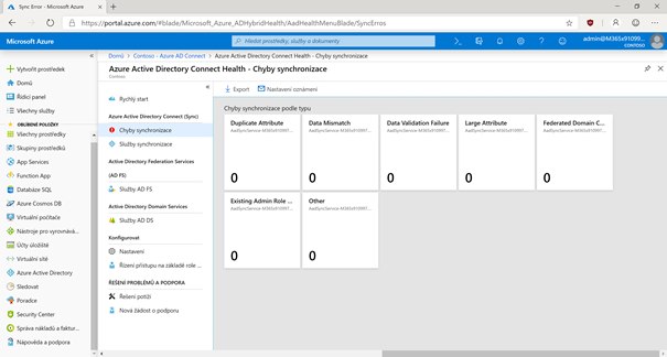Snímek monitoringu AAD Conncet v Azure portálu