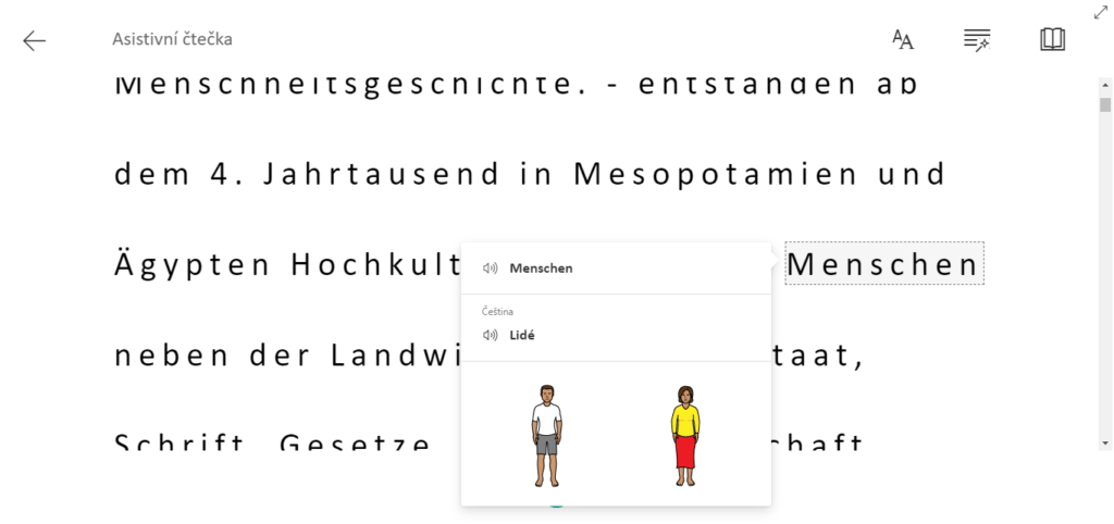 Snímek obrazovky ukazující obrázkový slovník v aplikaci Word.