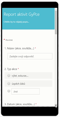 Na obrázku je snímek aplikace Microsoft Forms na mobilním zařízení.