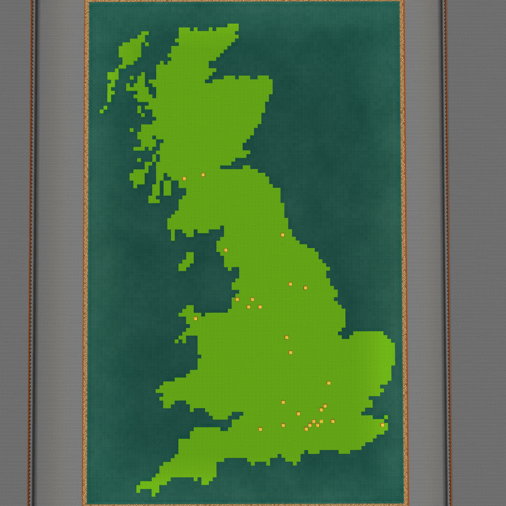 Obrázek ze světa Molcraft - Mapa Velké Británie se značkami významných míst pro světovou chemii
