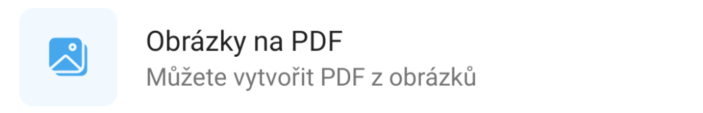 Na obrázku je náhled tlačítka Obrázky na PDF v aplikaci Office.