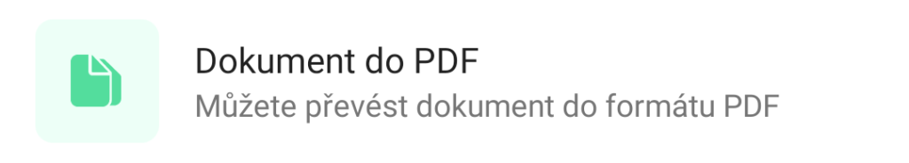 Na obrázku je náhled tlačítka Dokument do PDF v aplikaci Office.