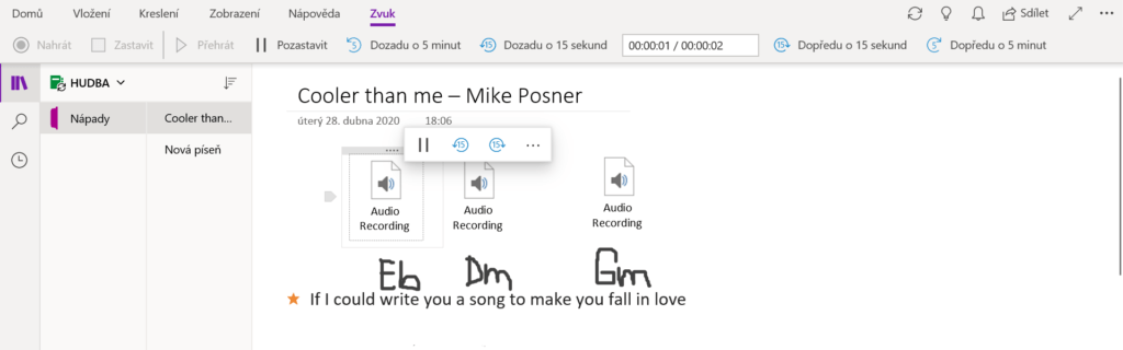 Na obrázku je snímek webové aplikace OneNote.