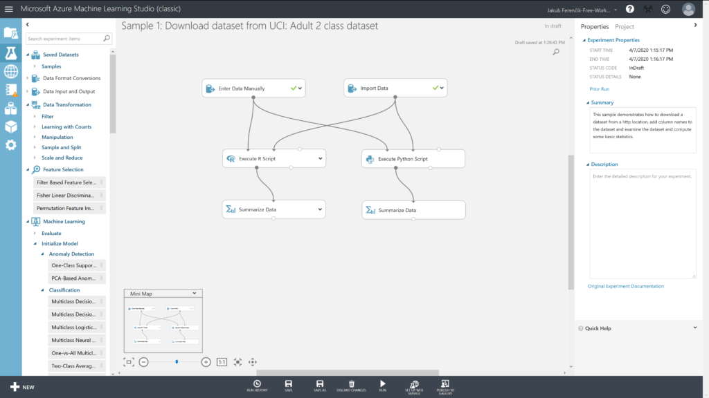 Screenshot z Azure Machine Learning Studia s výslednou sítí.