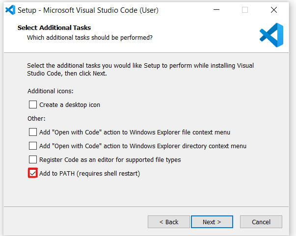 Extra možnosti v instalaci VS Code