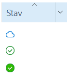 Na obrázku je snímek tří ikon reprezentujících stav souborů při zapnuté funkci Soubory na vyžádání v aplikaci OneDrive a v Průzkumníkovi souborů.