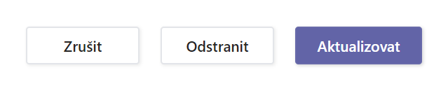 Na obrázku je snímek obrazovky se třemi tlačítky, co lze s úpravou Zadání v Microsoft Teams udělat, tedy zrušit změny, odstranit celé zadání nebo aktualizovat jej.