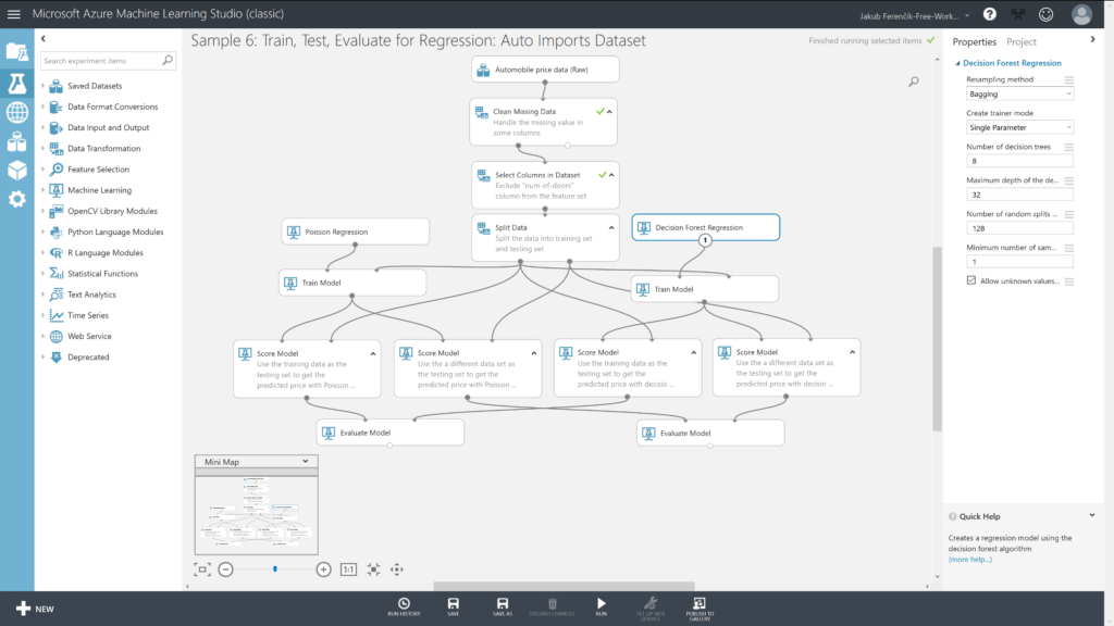 Screenshot z Azure MLS - kompletní síť experimentu.