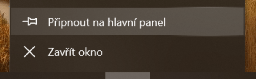 Na obrázku je snímek obrazovky s hlavním panelem, na kterém je nabídka pro připnutí profilu prohlížeče Microsoft Edge.