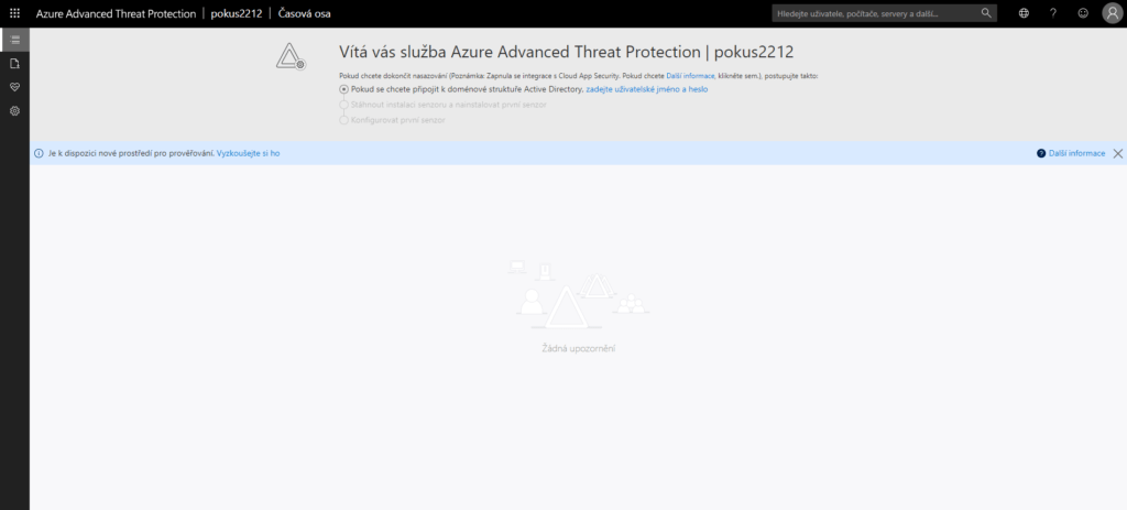 Na obrázku můžeme vidět úvodní stránku Azure ATP. 
