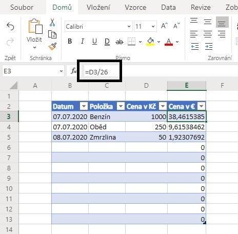 Na obrázku je snímek aplikace Excel.