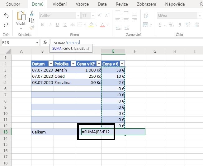 Na obrázku je snímek aplikace Excel.