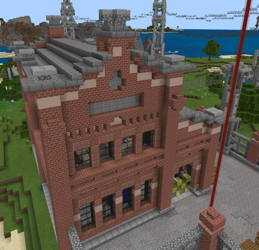 Budova s finálním kvízem ve hře Minecraft: Education Edition.