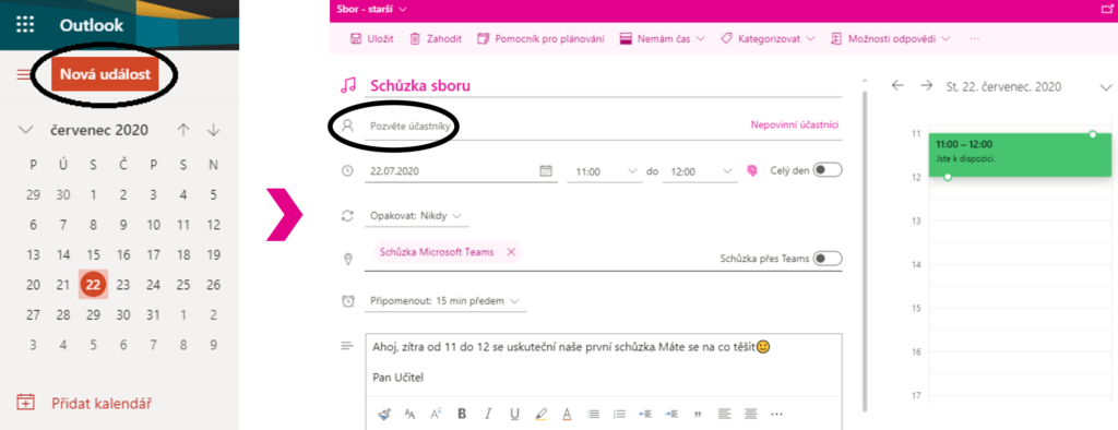 Na obrázku je snímek webové aplikace Outlook.