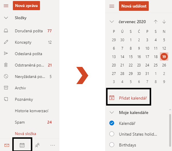 Na obrázku je snímek webové aplikace Outlook.