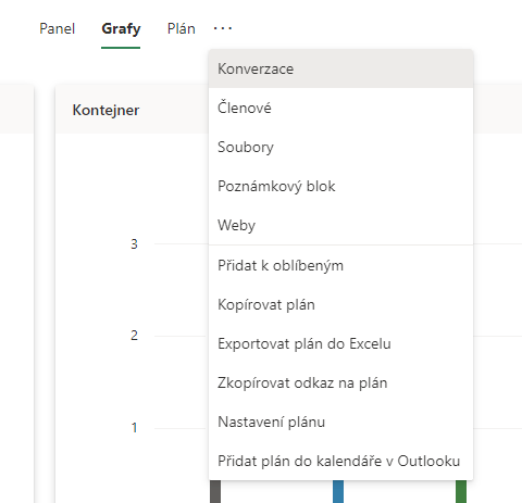 Na obrázku je nabídka tří teček pro další možnosti plánu a skupiny.