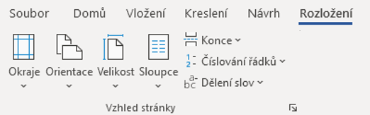 Na obrázku je snímek skupiny Vzhled stránky na kartě Rozložení ve Wordu.