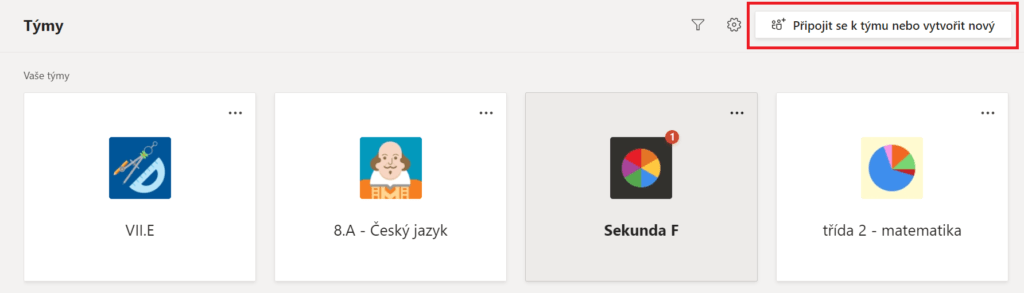 Na obrázku je tlačítko Připojit se k týmu nebo vytvořit nový.