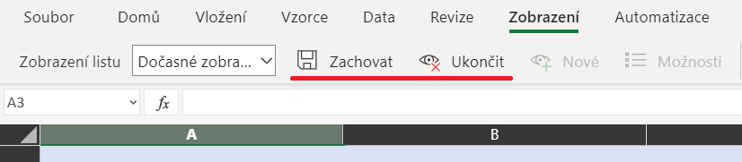 Na obrázku je možnost Zobrazení listu v aplikaci Excel.