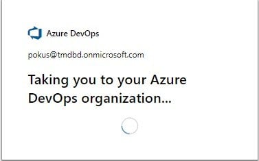 Potvrzovací stránka redirectu do dev.azure.com