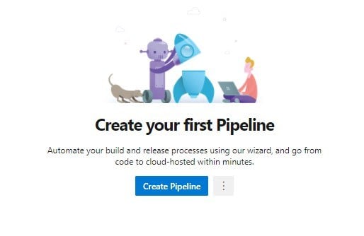 Základní menu projektu sekce Pipelines v portálu Azure DevOps