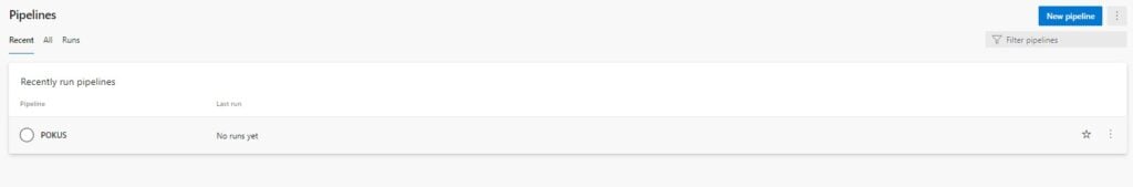 Základní menu projektu sekce Pipelines v portálu Azure DevOps