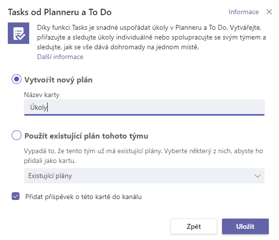 Na obrázku je snímek nastavení nového plánu přímo v Microsoft Teams.