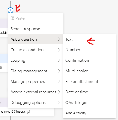 Vkládání textového pole | zdroj: Bot Framework Composer