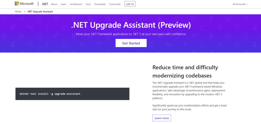 Na obrázku je screenshot webu .NET assistant