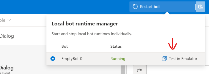Zapnutí emulátoru | zdroj: Bot Framework Composer