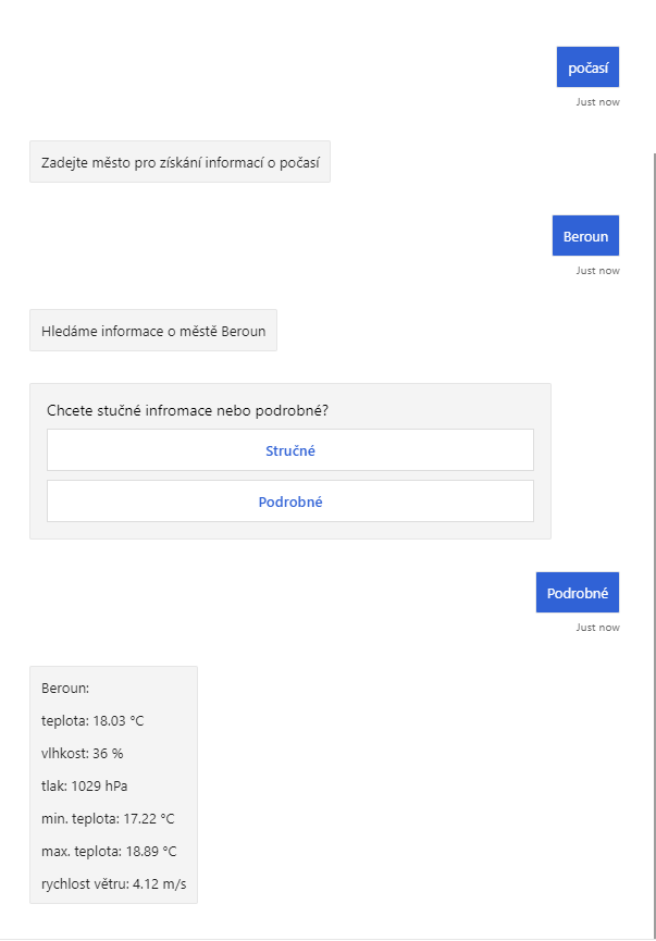 Chat emulátoru | zdroj: Bot Framework Emulator