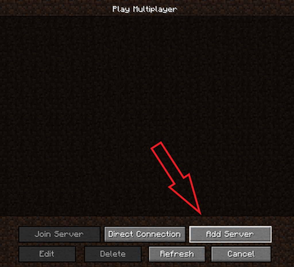 Obrázek popisuje umístění tlačítka pro přidání nového serveru ve hře Minecraft.