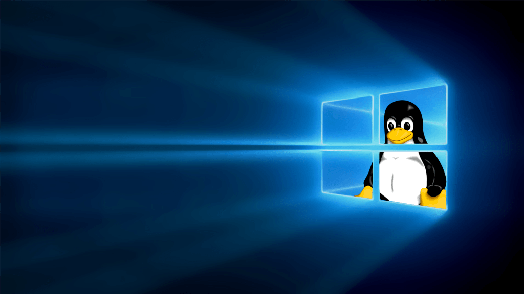 Linux Tux uvnitř Windows Loga