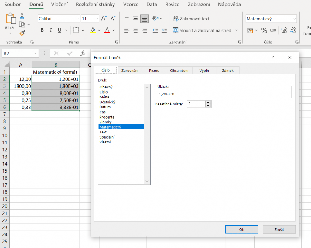 Na fotce je tabulka s dvěma sloupci. V prvním jsou klasické hodnoty, v druhém stejná čísla, jen v matematickém formátu.