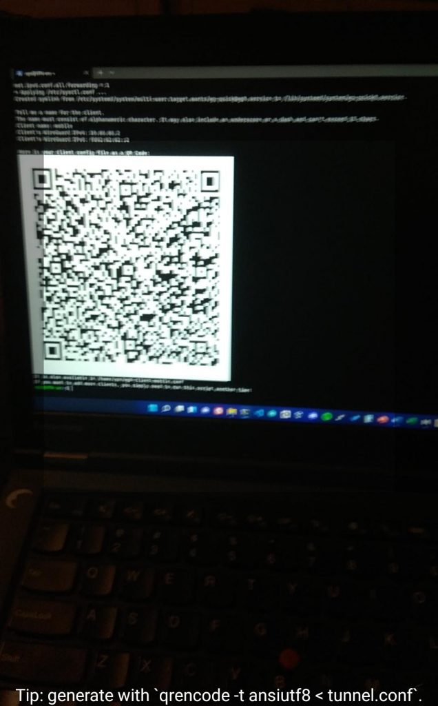 Skenování QR kódu pomocí aplikace WireGuard