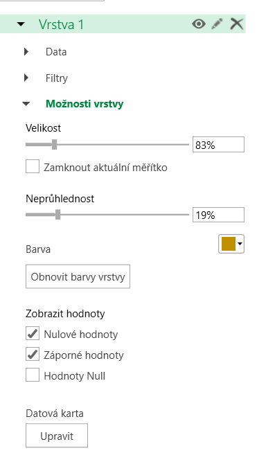 Snímek ukazuje nabídku v Možnostech vrstvy. 