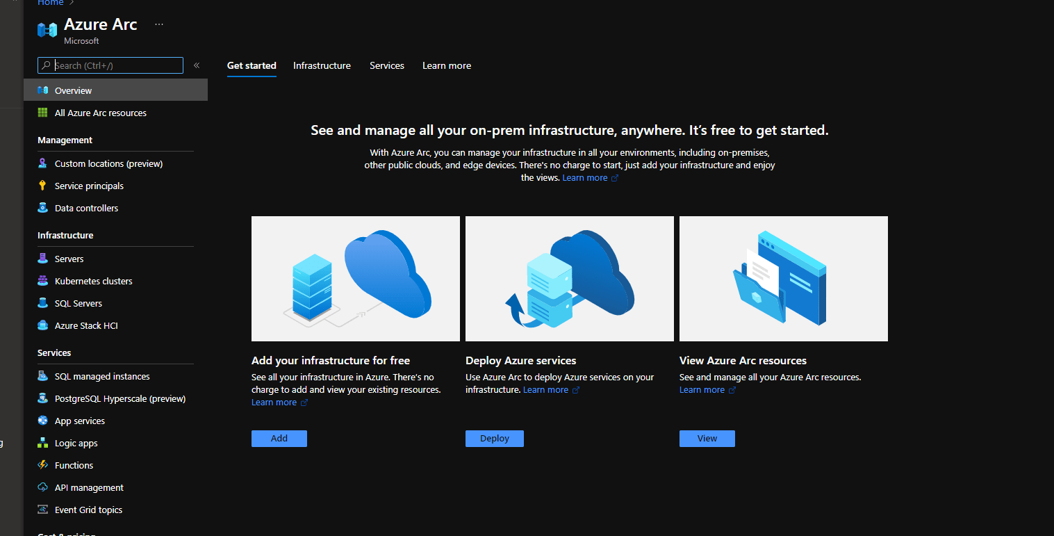 ukázka správy Azure Arc v Azure Portal