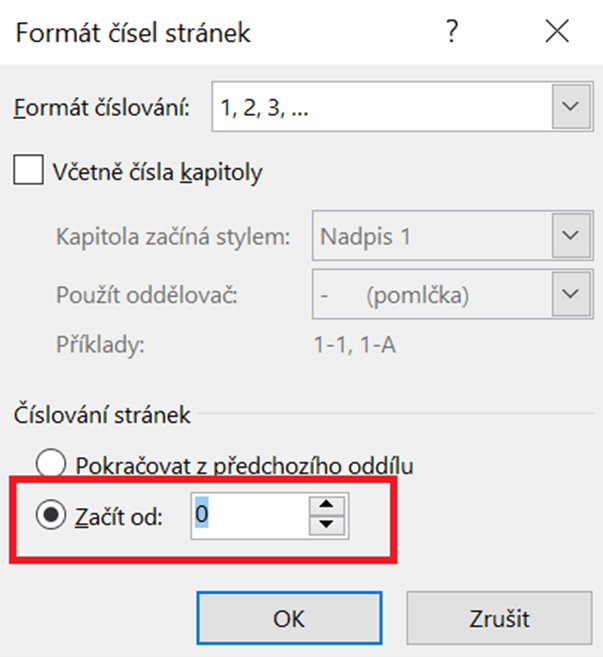 Na obrázku je znázorněný způsob, jak se číslují stránky ve wordu