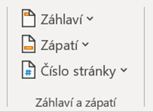 Na obrázku je znázorněné místo, kde najdeme ikonky záhlaví, zápatí a číslo stránky.