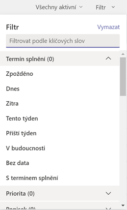 Filtrování úkolů | zdroj: Microsoft Teams