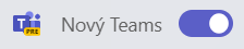 Na obrázku je zobrazen fialový přepínač verzí v Microsoft Teams.
