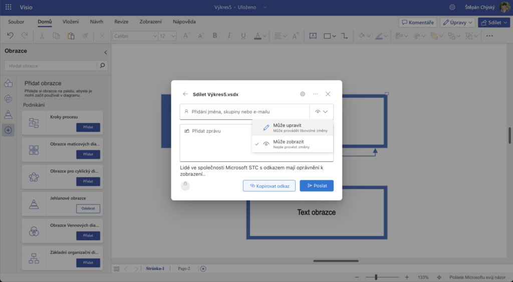 Sdílení Microsoft Visio dokumentu s ostatními, ať už pro úpravu či jen zobrazení. 